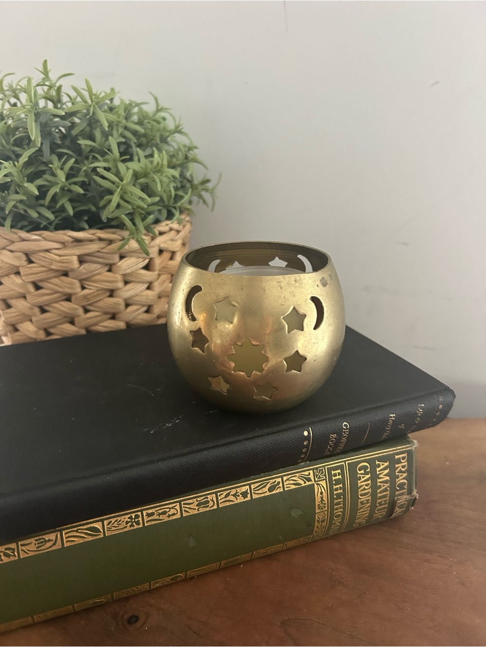 Solid Brass STARS & MOON  Votive Round Tea Light Candle Holders Globe Vintage